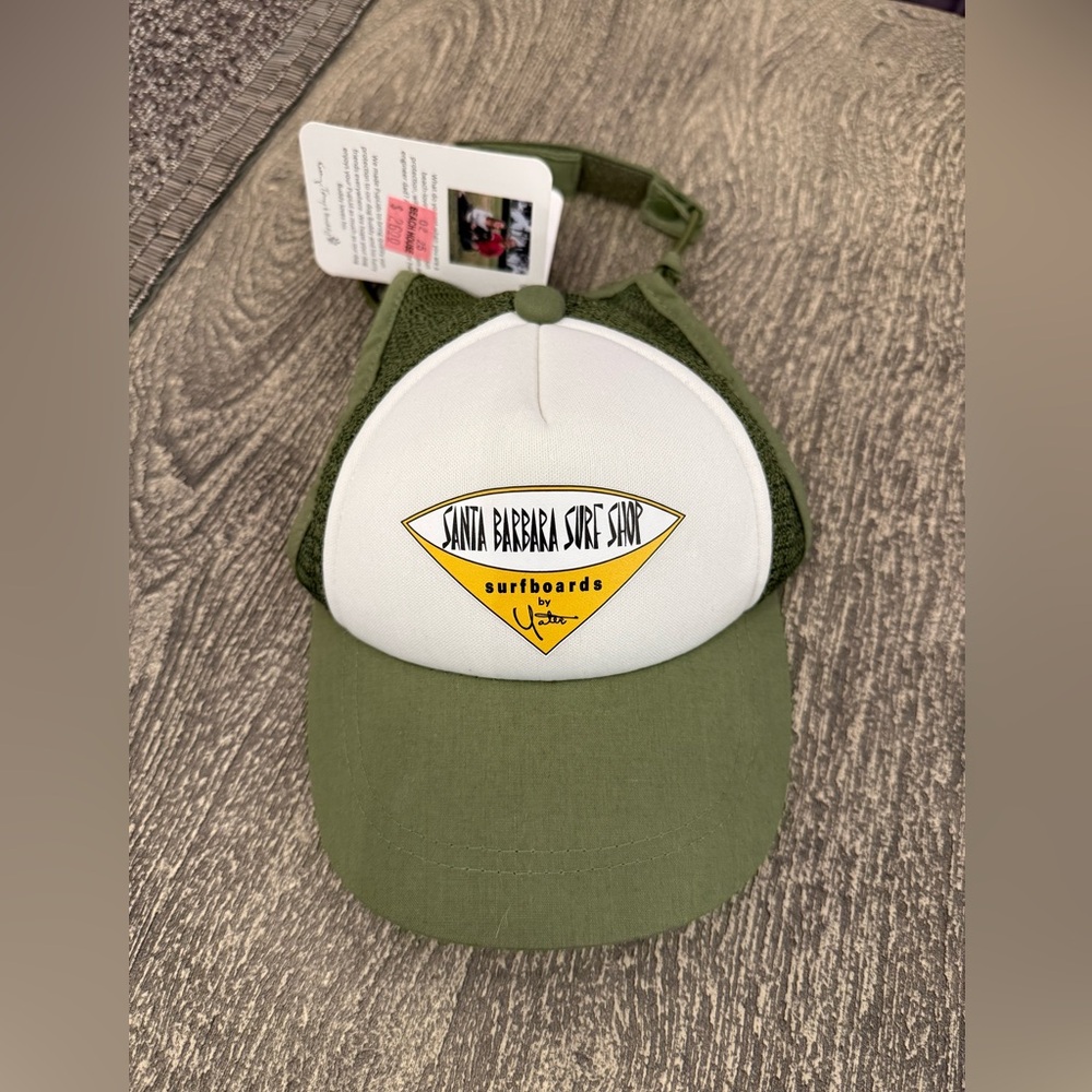 NWT! PupLids with Santa Barbara Surf Shop logo. Green and white cap for dogs.